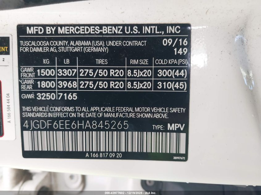 2017 Mercedes-Benz Gls 450 4Matic VIN: 4JGDF6EE6HA845265 Lot: 43977602