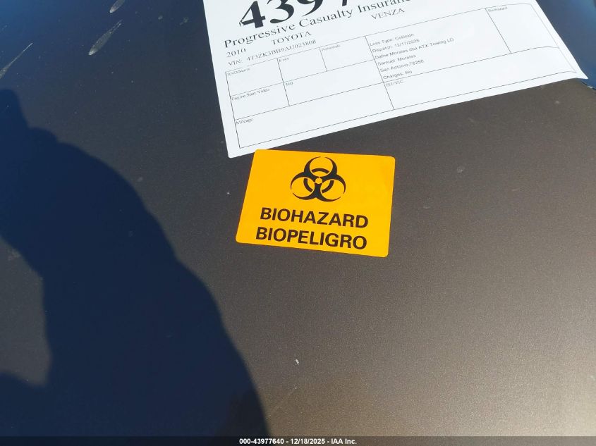 2010 Toyota Venza Base V6 VIN: 4T3ZK3BB9AU023808 Lot: 43977640