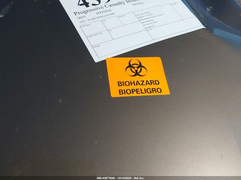 2010 Toyota Venza Base V6 VIN: 4T3ZK3BB9AU023808 Lot: 43977640