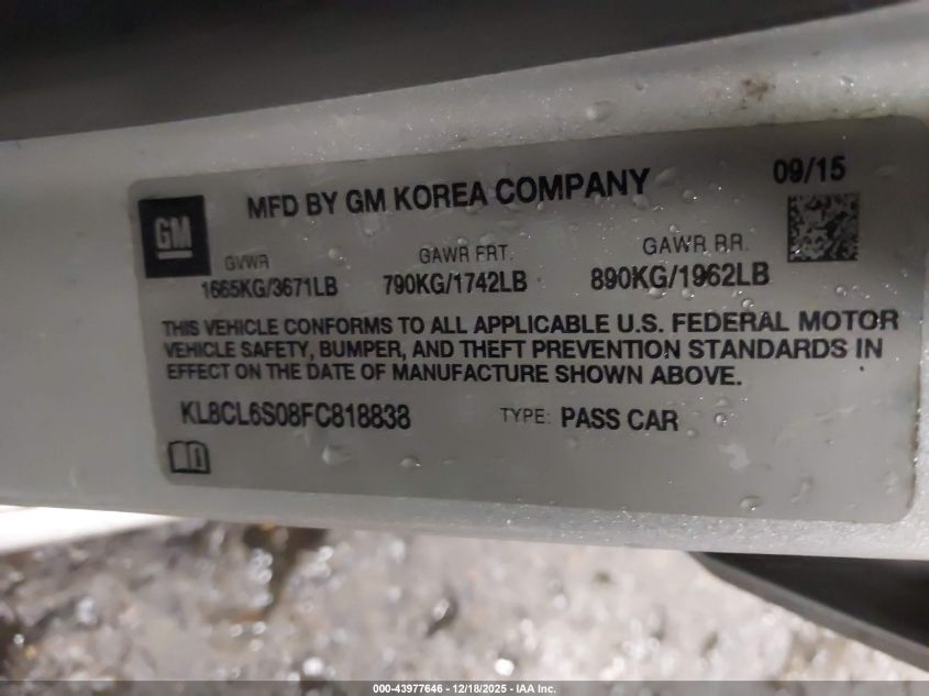 2015 Chevrolet Spark Ev 2Lt VIN: KL8CL6S08FC818838 Lot: 43977646