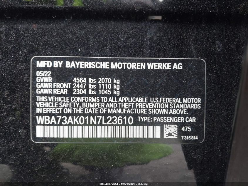 2022 BMW 228 Gran Coupe I xDrive VIN: WBA73AK01N7L23610 Lot: 43977654