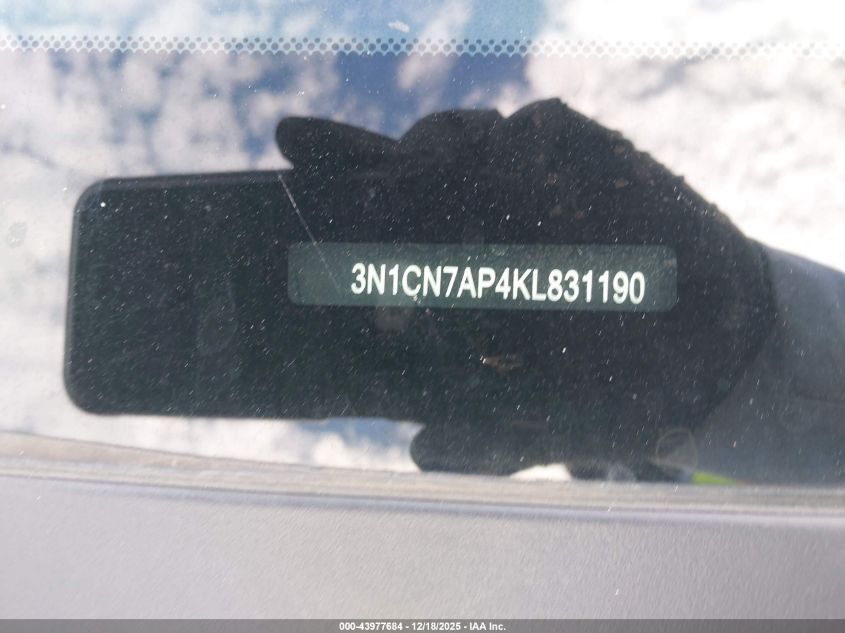 2019 Nissan Versa 1.6 Sv VIN: 3N1CN7AP4KL831190 Lot: 43977684