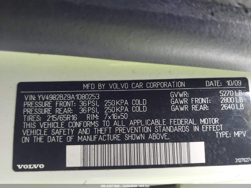 2010 Volvo Xc70 3.2 VIN: YV4982BZ9A1080253 Lot: 43977688