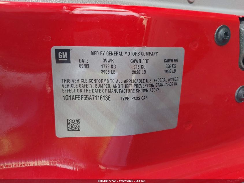 2010 Chevrolet Cobalt Lt VIN: 1G1AF5F55A7116136 Lot: 43977745