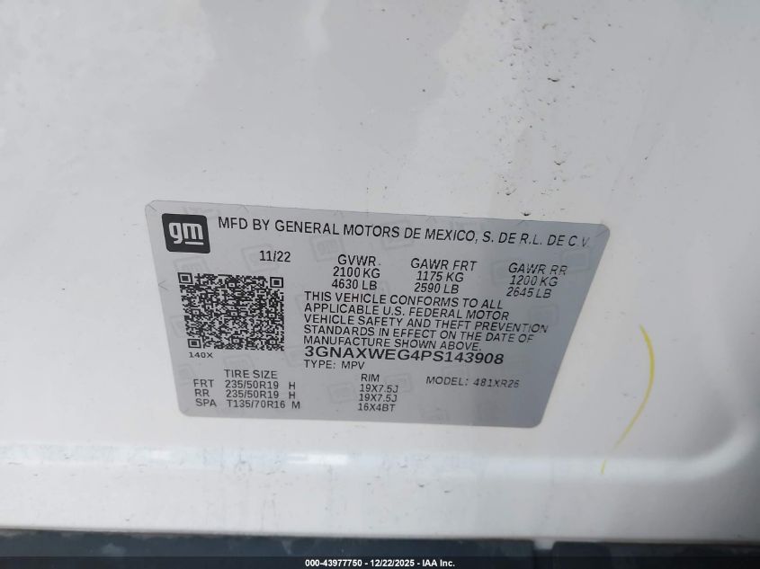 2023 Chevrolet Equinox Awd Rs VIN: 3GNAXWEG4PS143908 Lot: 43977750