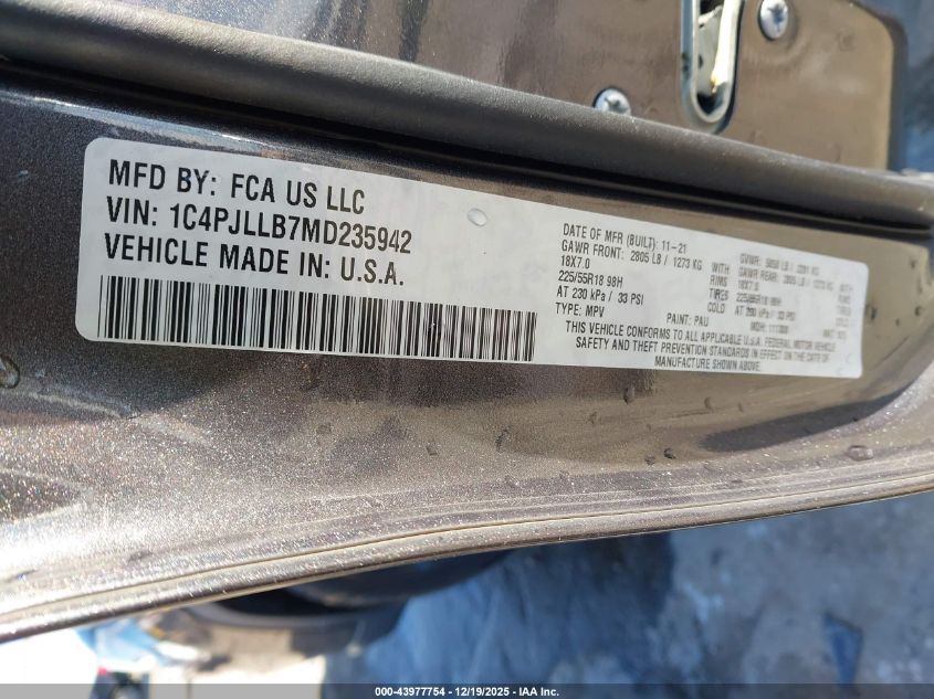 2021 Jeep Cherokee Altitude Fwd VIN: 1C4PJLLB7MD235942 Lot: 43977754