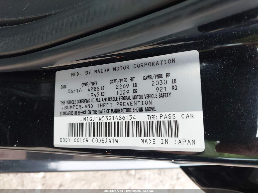 2016 Mazda Mazda6 I Grand Touring VIN: JM1GJ1W53G1486134 Lot: 43977773