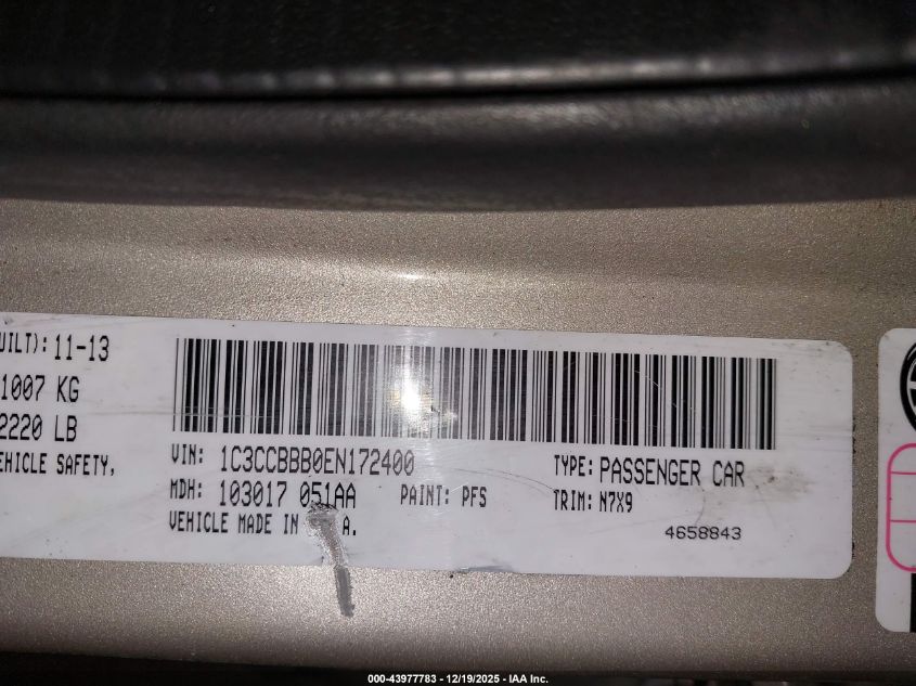 2014 Chrysler 200 Touring VIN: 1C3CCBBB0EN172400 Lot: 43977783