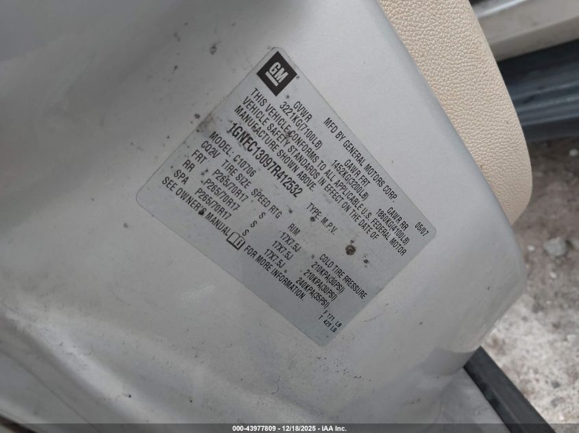 2007 Chevrolet Tahoe Ls VIN: 1GNFC13097R412532 Lot: 43977809