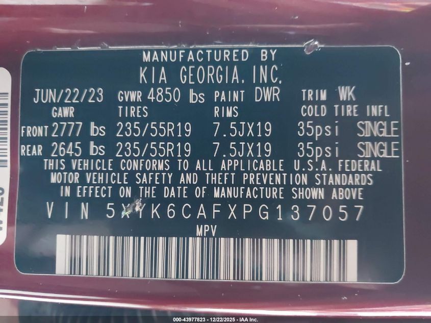 2023 Kia Sportage X-Line VIN: 5XYK6CAFXPG137057 Lot: 43977823