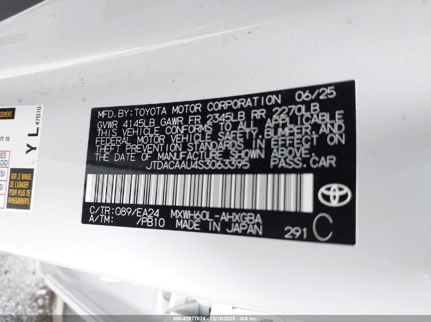 2025 Toyota Prius Nightshade VIN: JTDACAAU4S3063395 Lot: 43977824