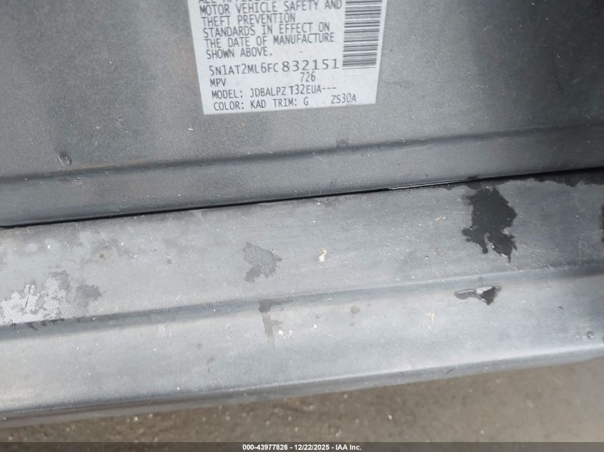 2015 Nissan Rogue S VIN: 5N1AT2ML6FC832151 Lot: 43977826