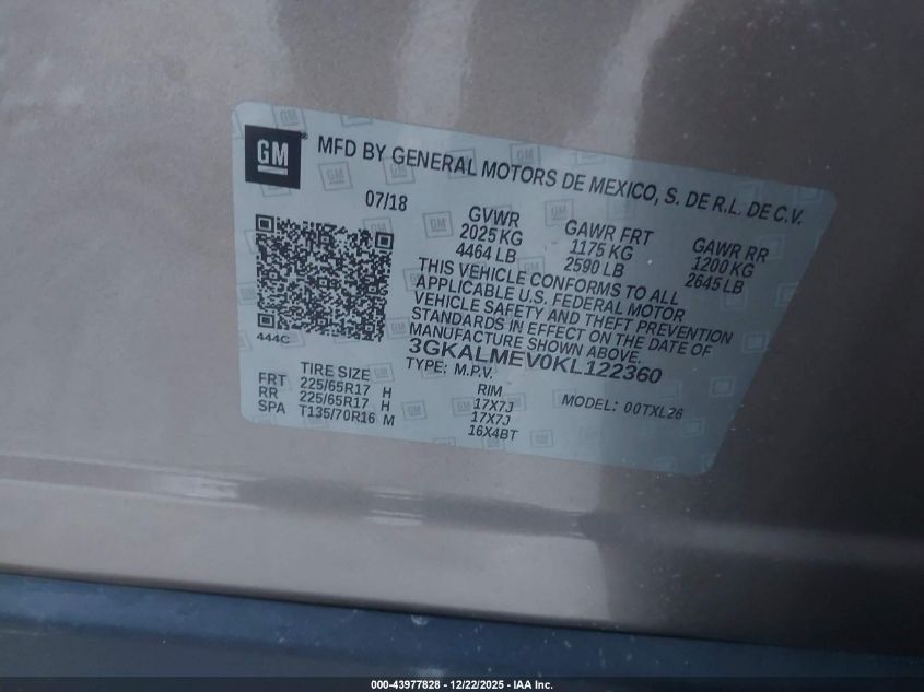 2019 GMC Terrain Sle VIN: 3GKALMEV0KL122360 Lot: 43977828