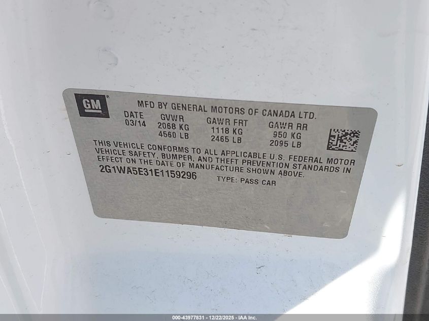 2014 Chevrolet Impala Limited Ls VIN: 2G1WA5E31E1159296 Lot: 43977831