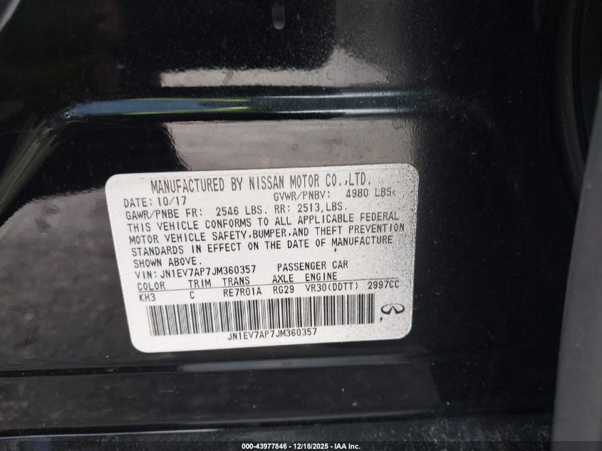 2018 Infiniti Q50 3.0T Luxe VIN: JN1EV7AP7JM360357 Lot: 43977846