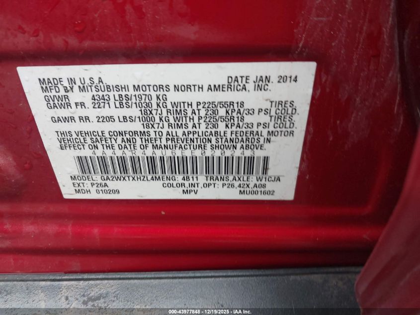 2014 Mitsubishi Outlander Sport Se VIN: 4A4AR4AU6EE020243 Lot: 43977848