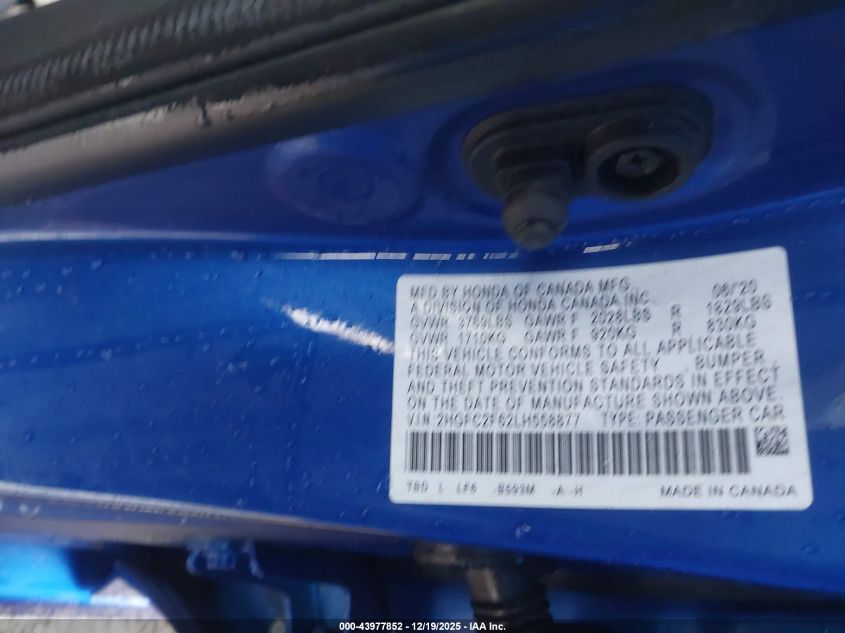 2020 Honda Civic Lx VIN: 2HGFC2F62LH558877 Lot: 43977852