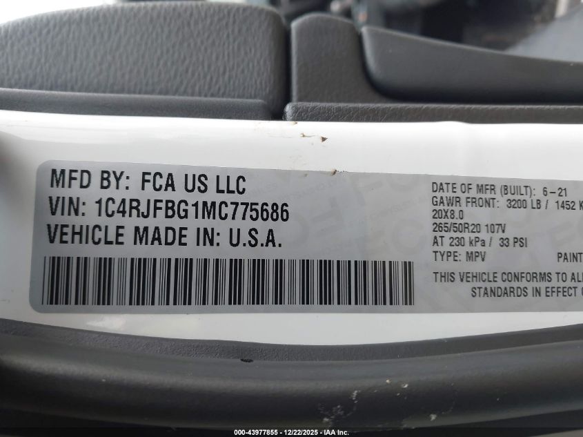 2021 Jeep Grand Cherokee 80Th Anniversary 4X4 VIN: 1C4RJFBG1MC775686 Lot: 43977855