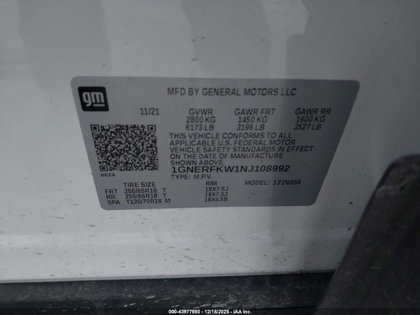 2022 Chevrolet Traverse Fwd Ls VIN: 1GNERFKW1NJ108992 Lot: 43977880