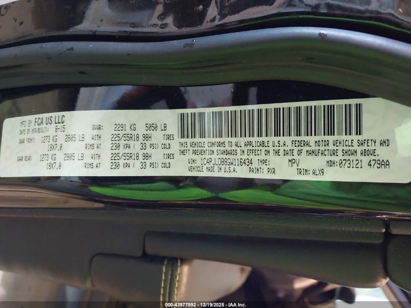 2016 Jeep Cherokee Limited VIN: 1C4PJLDB8GW116434 Lot: 43977892