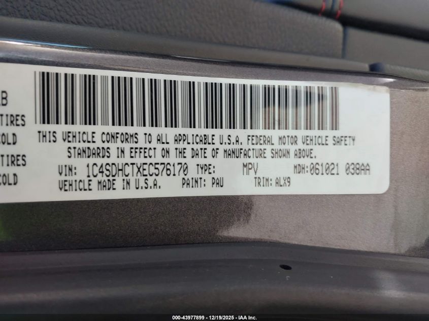 2014 Dodge Durango R/T VIN: 1C4SDHCTXEC576170 Lot: 43977899