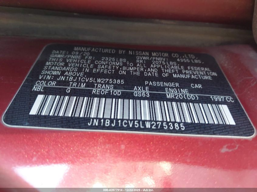 2020 Nissan Rogue Sport S Fwd Xtronic Cvt VIN: JN1BJ1CV5LW275385 Lot: 43977914