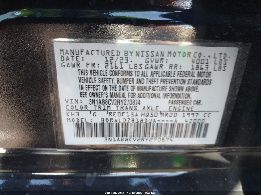 2024 Nissan Sentra Sv Xtronic Cvt VIN: 3N1AB8CV2RY270874 Lot: 43977944