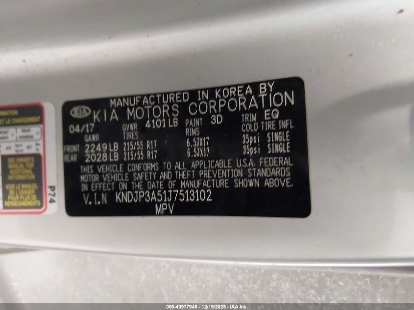 2018 Kia Soul + VIN: KNDJP3A51J7513102 Lot: 43977945