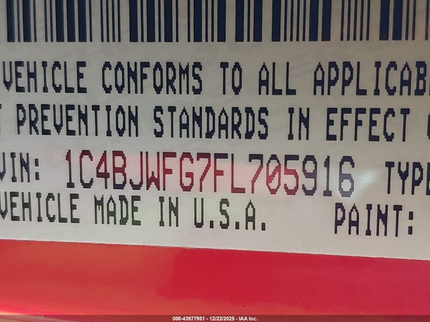 2015 Jeep Wrangler Unlimited Rubicon Hard Rock VIN: 1C4BJWFG7FL705916 Lot: 43977951