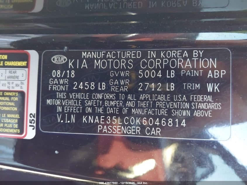 2019 Kia Stinger Gt VIN: KNAE35LC0K6046814 Lot: 43977980