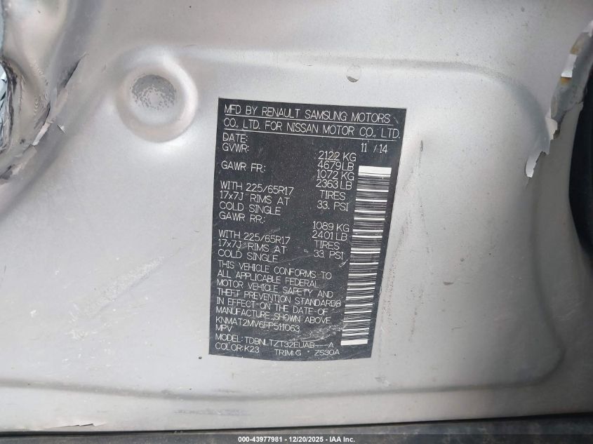 2015 Nissan Rogue Sv VIN: KNMAT2MV6FP511063 Lot: 43977981