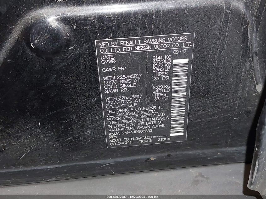 2018 Nissan Rogue Sv VIN: KNMAT2MV4JP508333 Lot: 43977987