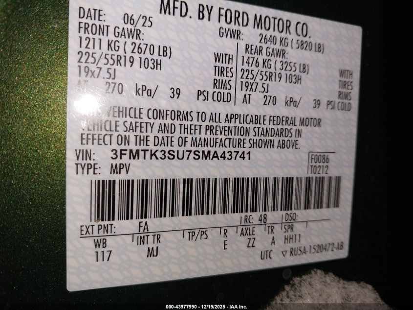 2025 Ford Mustang Mach-E Premium VIN: 3FMTK3SU7SMA43741 Lot: 43977990