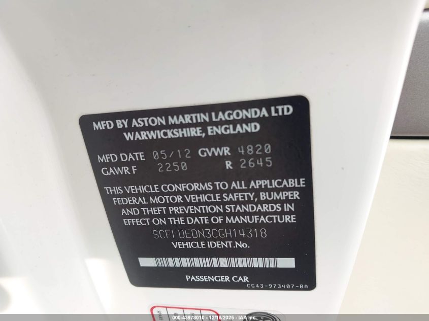 2012 Aston Martin Virage - SCFFDEDN3CGH14318