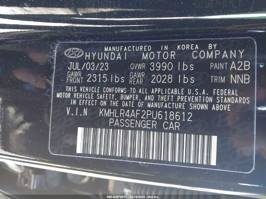 2023 Hyundai Elantra N Line VIN: KMHLR4AF2PU618612 Lot: 43978011