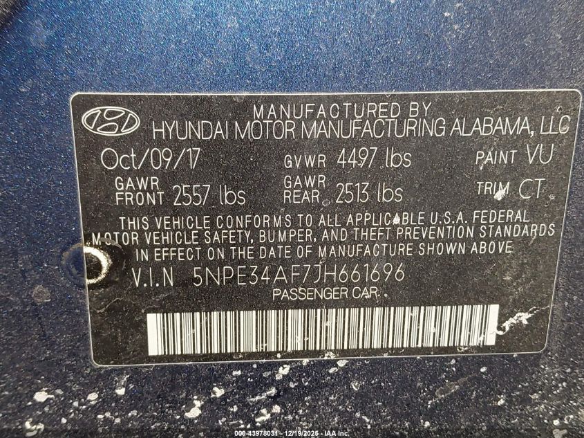 2018 Hyundai Sonata Sport VIN: 5NPE34AF7JH661696 Lot: 43978031