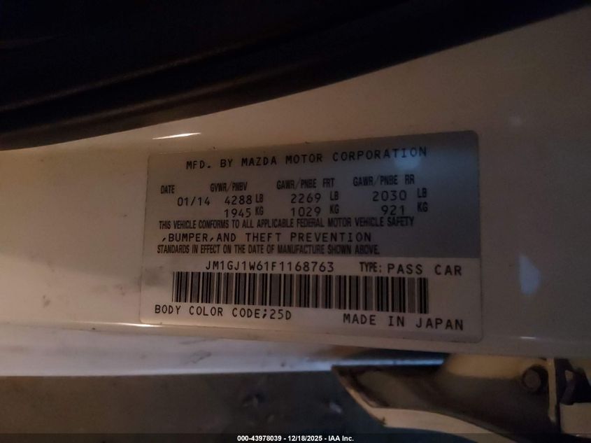 2015 Mazda Mazda6 I Grand Touring VIN: JM1GJ1W61F1168763 Lot: 43978039