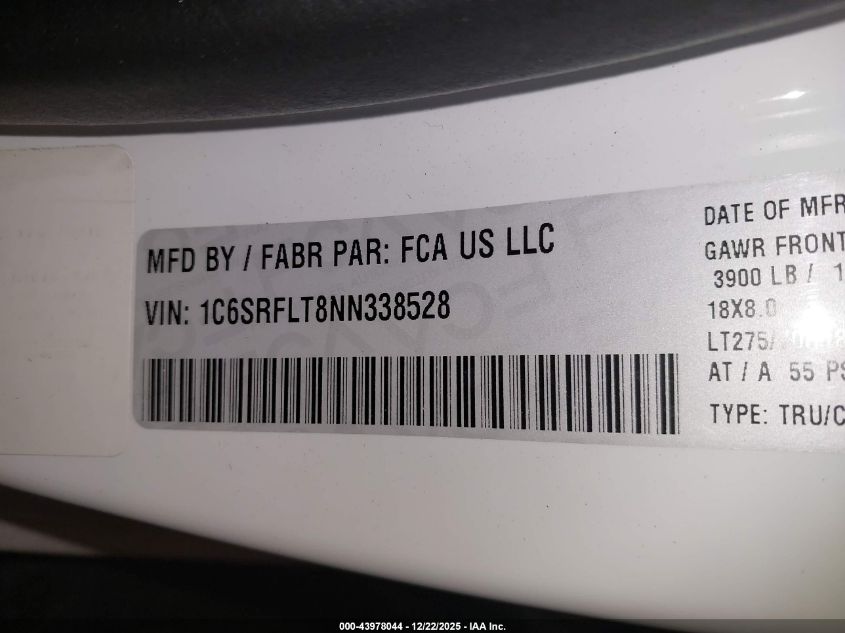 2022 Ram 1500 Rebel VIN: 1C6SRFLT8NN338528 Lot: 43978044