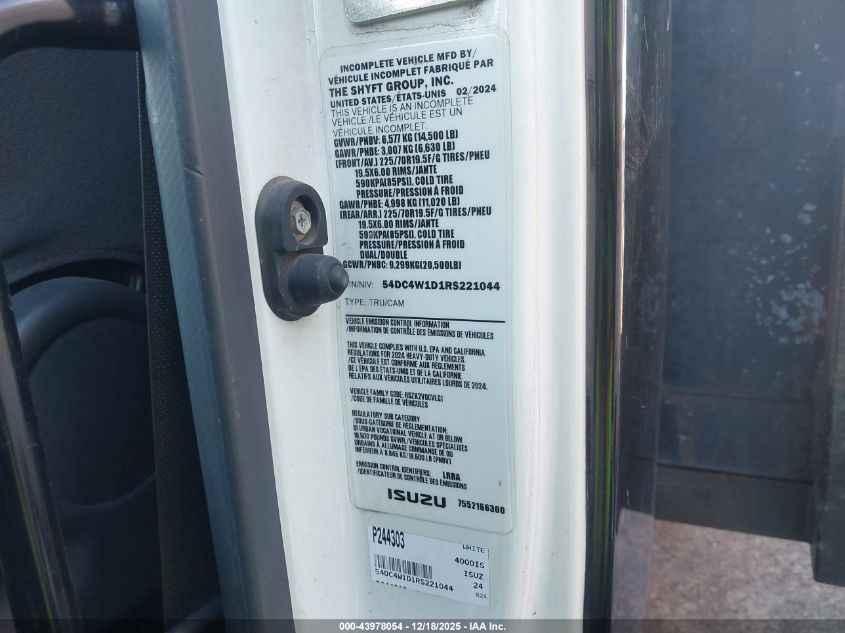 2024 Isuzu Npr Hd VIN: 54DC4W1D1RS221044 Lot: 43978054