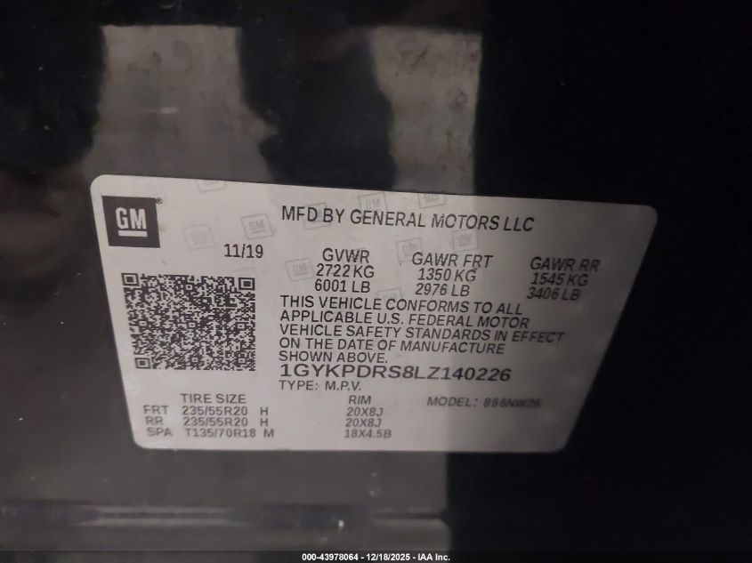 2020 Cadillac Xt6 Awd Premium Luxury VIN: 1GYKPDRS8LZ140226 Lot: 43978064