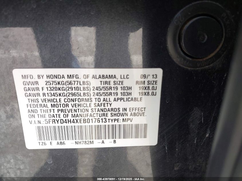 2014 Acura Mdx Technology Package VIN: 5FRYD4H4XEB017613 Lot: 43978091