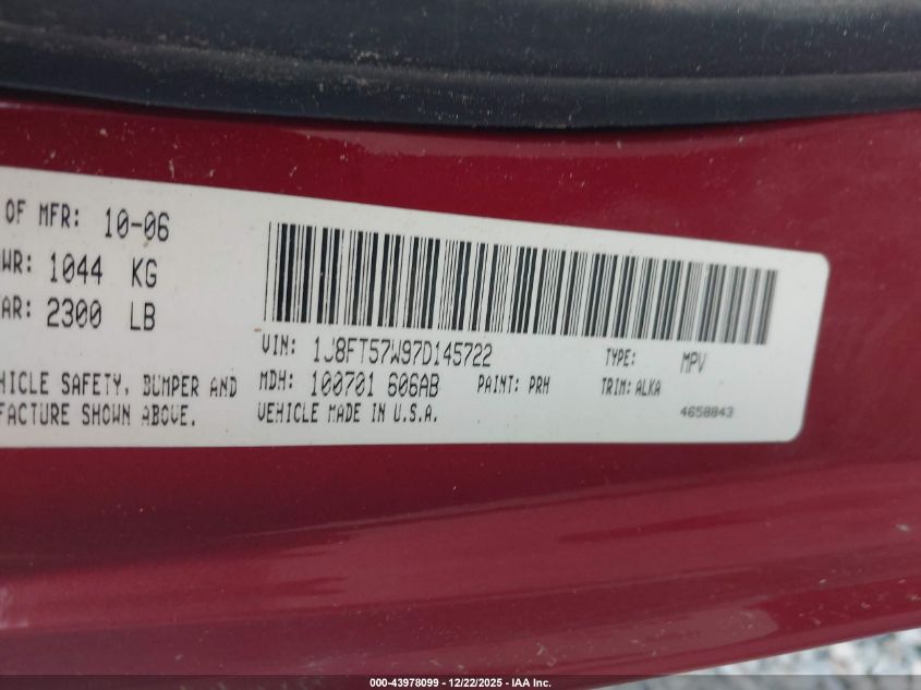 2007 Jeep Compass Limited VIN: 1J8FT57W97D145722 Lot: 43978099