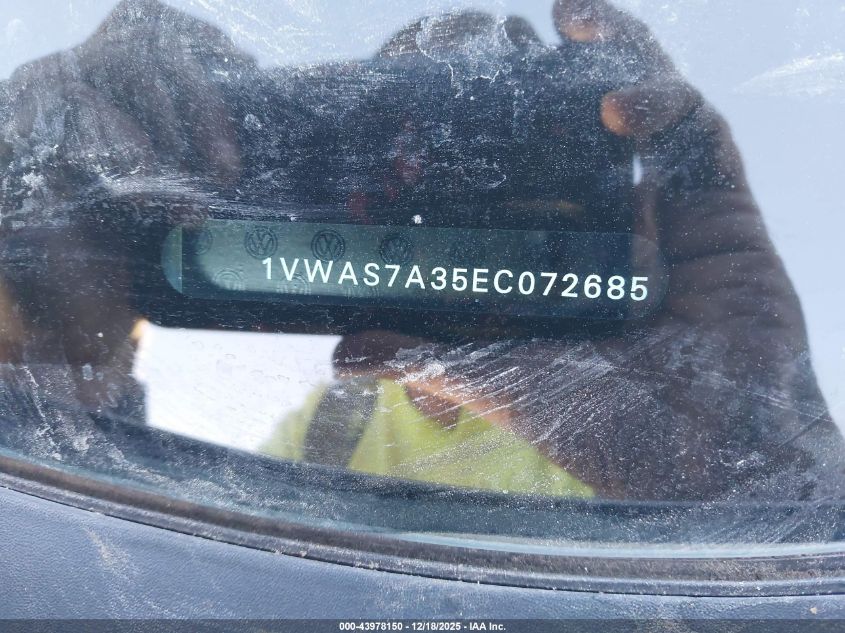 2014 Volkswagen Passat 1.8T S VIN: 1VWAS7A35EC072685 Lot: 43978150