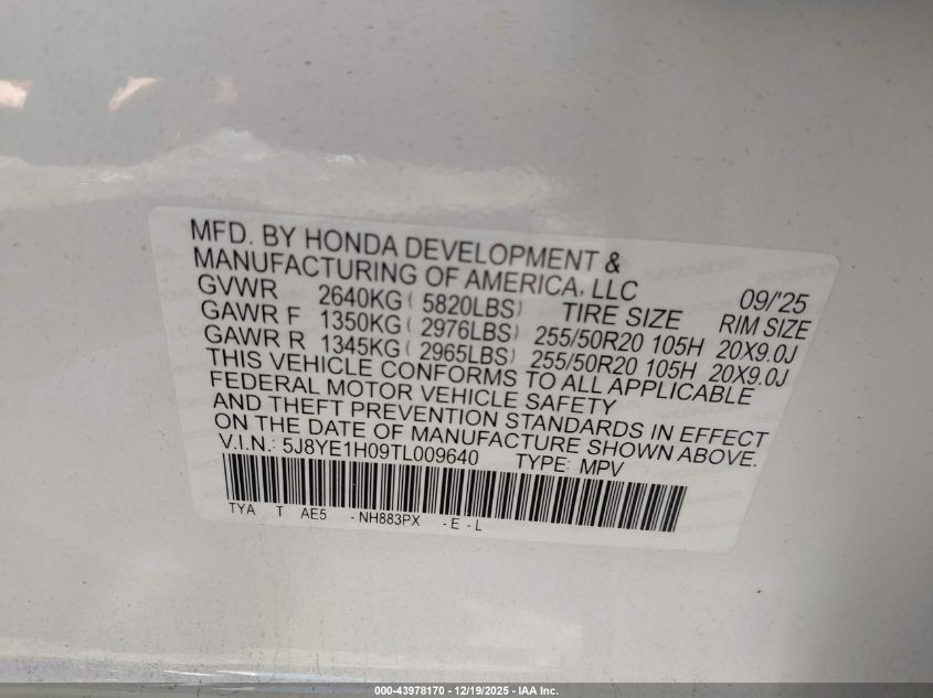 2026 Acura Mdx A-Spec VIN: 5J8YE1H09TL009640 Lot: 43978170