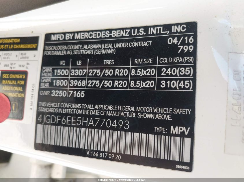 2017 Mercedes-Benz Gls 450 4Matic VIN: 4JGDF6EE5HA770493 Lot: 43978173