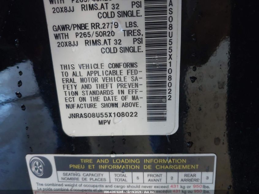 2005 Infiniti Fx35 VIN: JNRAS08U55X108022 Lot: 43978205