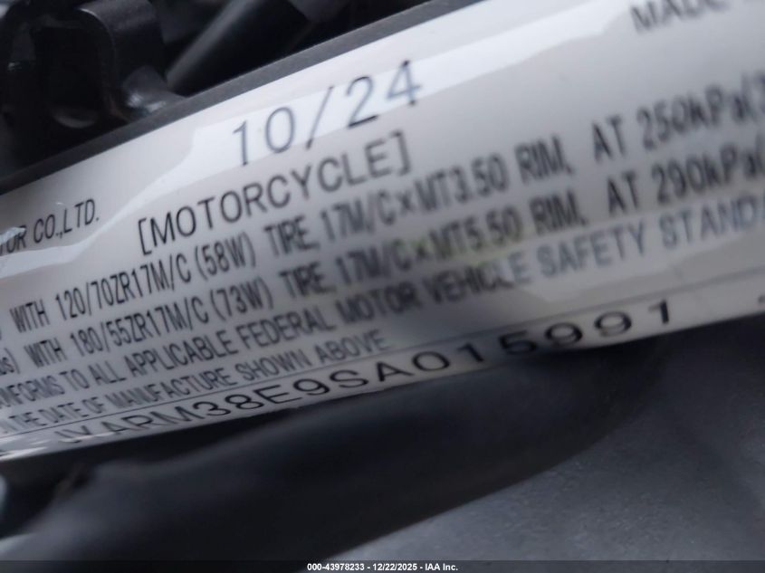 2025 Yamaha Yzfr7 VIN: JYARM38E9SA015991 Lot: 43978233