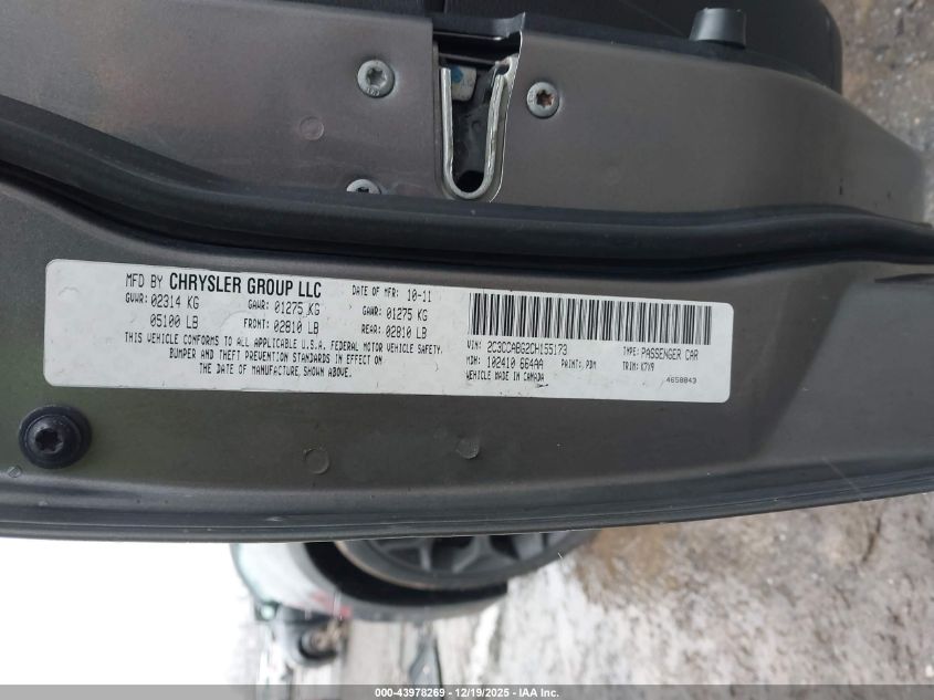 2012 Chrysler 300 S V6 VIN: 2C3CCABG2CH155173 Lot: 43978269