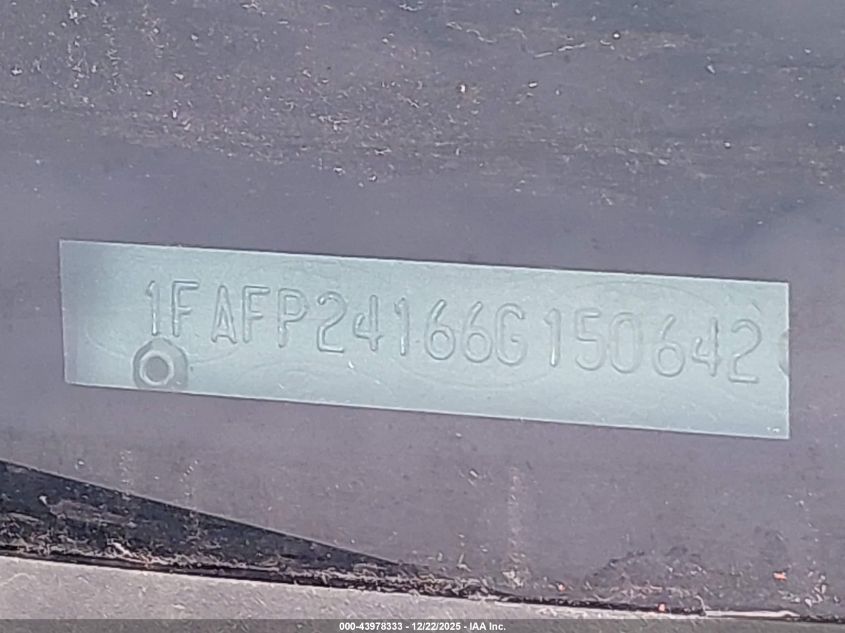 2006 Ford Five Hundred Sel VIN: 1FAFP24166G150642 Lot: 43978333