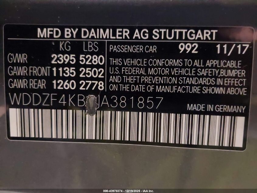 2018 Mercedes-Benz E 300 4Matic VIN: WDDZF4KB5JA381857 Lot: 43978374